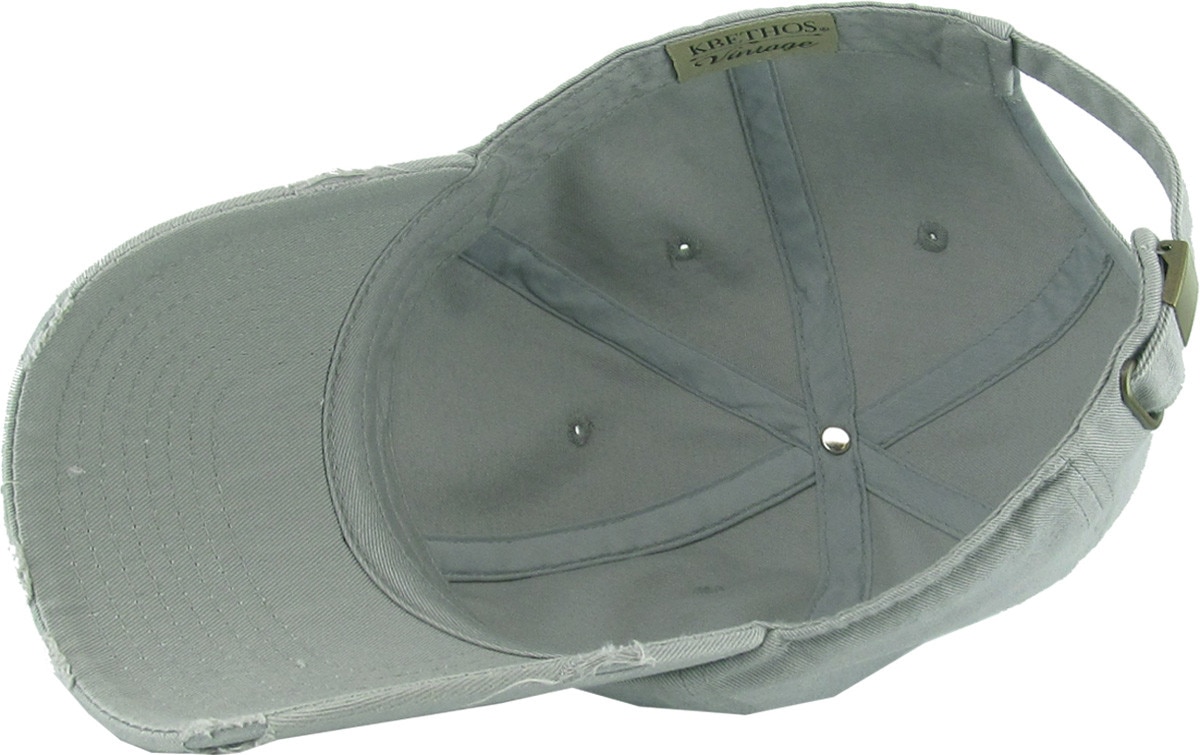 Moss Gray Distressed Vintage Baseball Cap Inside Turned Over View